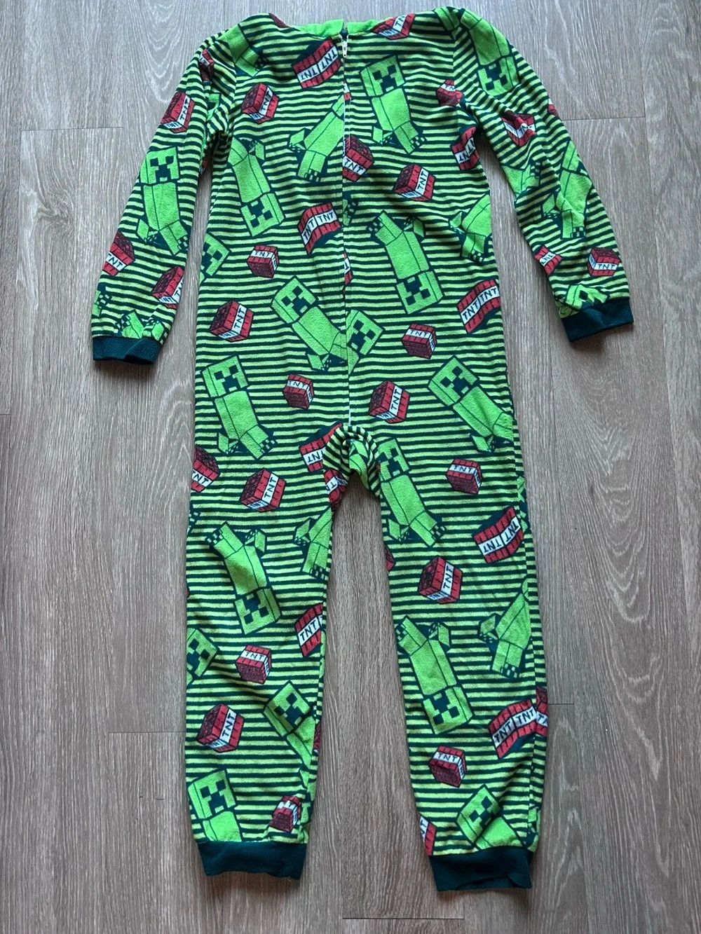 Minecraft Boys Hooded Onesie Pajamas Creeper TNT Size L 12/14